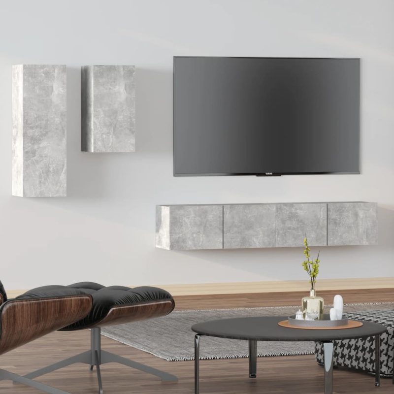 4Dílný Set Tv Skříněk Betonově Šedý Kompozitní Dřevo - Staré dřevo / 100 cm