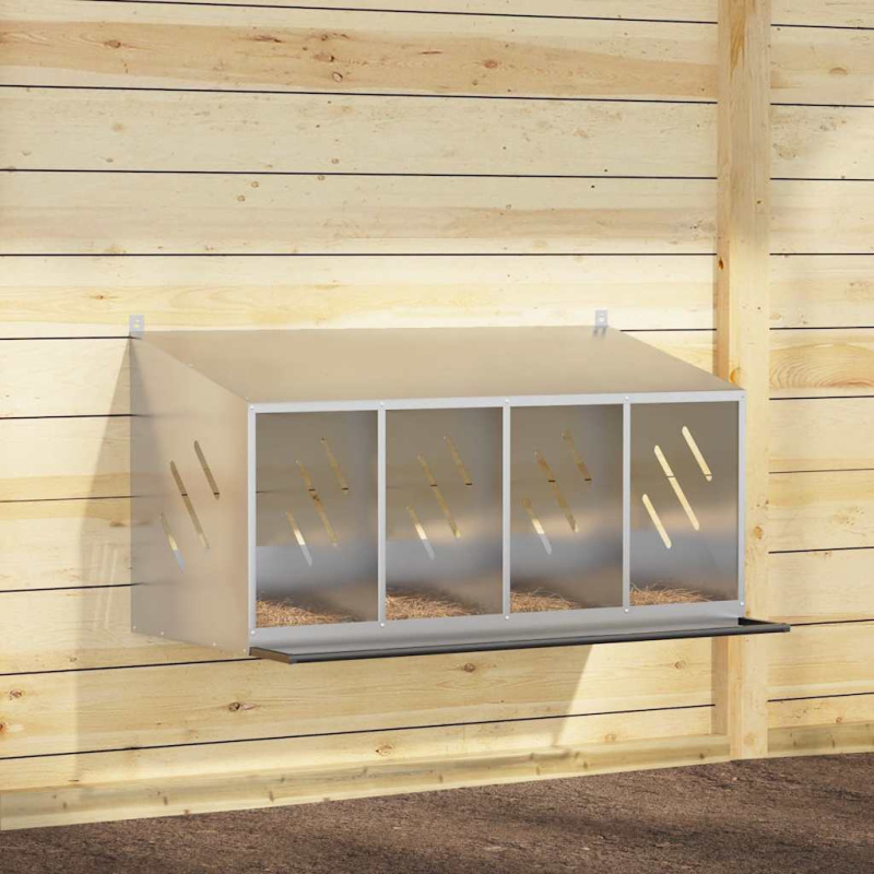 Hnízdní Box Pro Kuřata 4 Přihrádkami Pozinkovaný Stříbrný Kov - Pozinkované stříbro / 80 x 79 x 109,5 cm