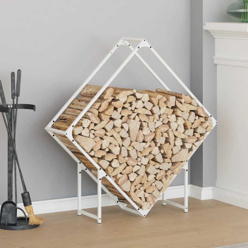 Stojan Na Palivové Dřevo Bílý Ocel Válcovaná Za Studena - Bílá / 100 x 25 x 100 cm