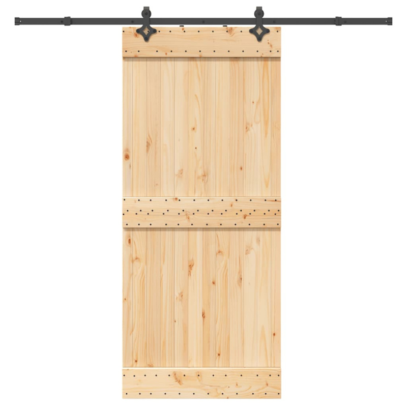 Posuvné Dveře S Kováním 90 X 210 Cm Masivní Borové Dřevo - Hladký design / 100 x 210 cm (213.5 cm)