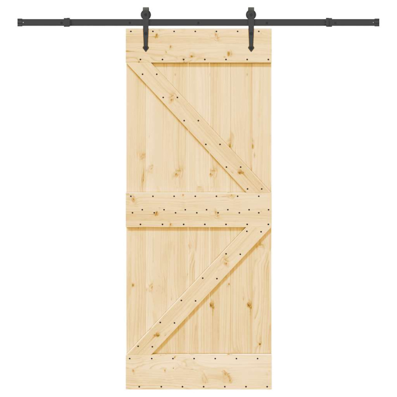 Posuvné Dveře S Kováním 85 X 210 Cm Masivní Borové Dřevo - Hladký design / 100 x 210 cm (213.5 cm)
