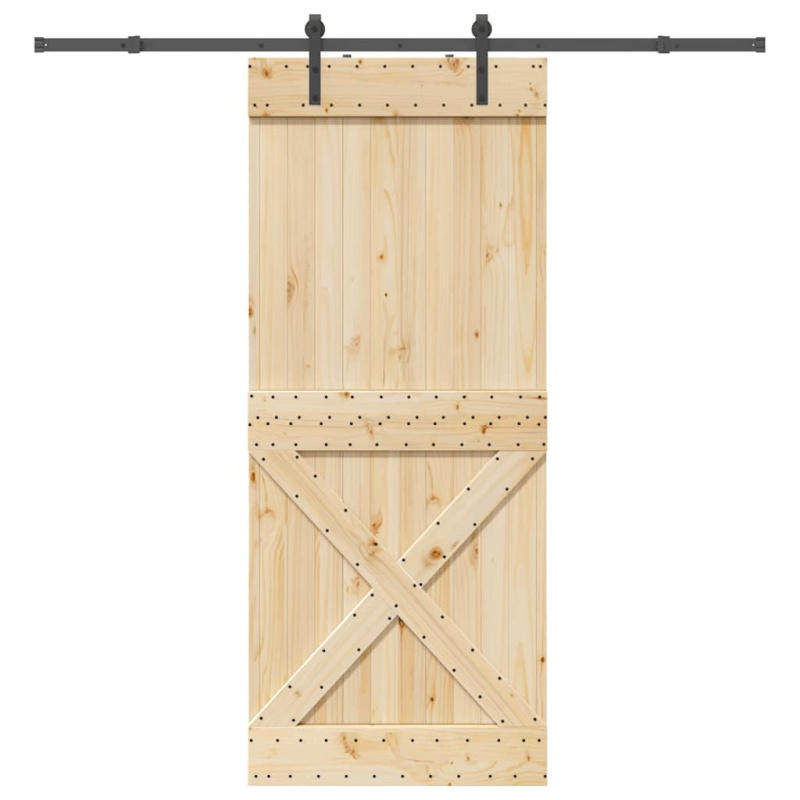 Posuvné Dveře S Kováním 95 X 210 Cm Masivní Borové Dřevo - Čtvercový / 100 x 210 cm (213.5 cm)