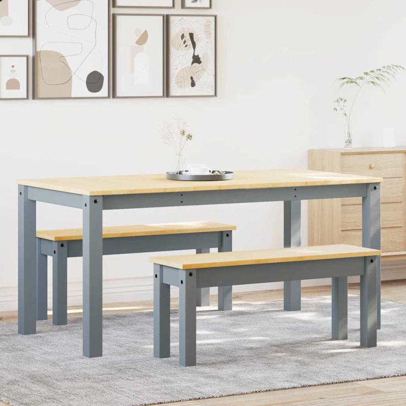 Jídelní Set Ze 3 Kusů Panama Grey Borovicový Masiv Šedá - 180 cm / lavice   2x židle