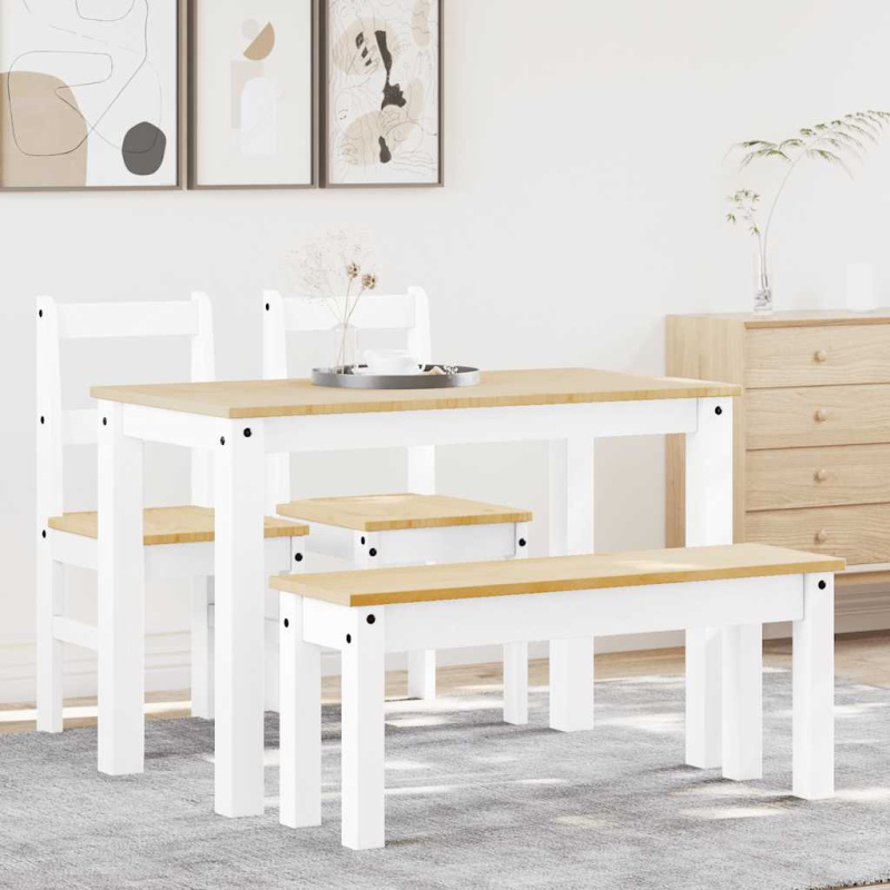 Jídelní Set Ze 4 Kusů Panama Bílé Masivní Dřevo Borovice Bílá - 180 cm / 6x židle