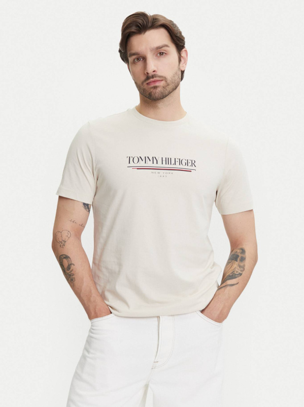 Tommy Hilfiger pánské béžové tričko Brand