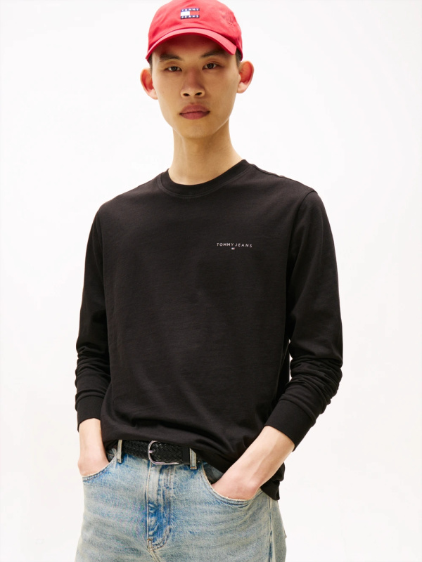 Tommy Jeans pánské černé tričko s dlouhým rukávem