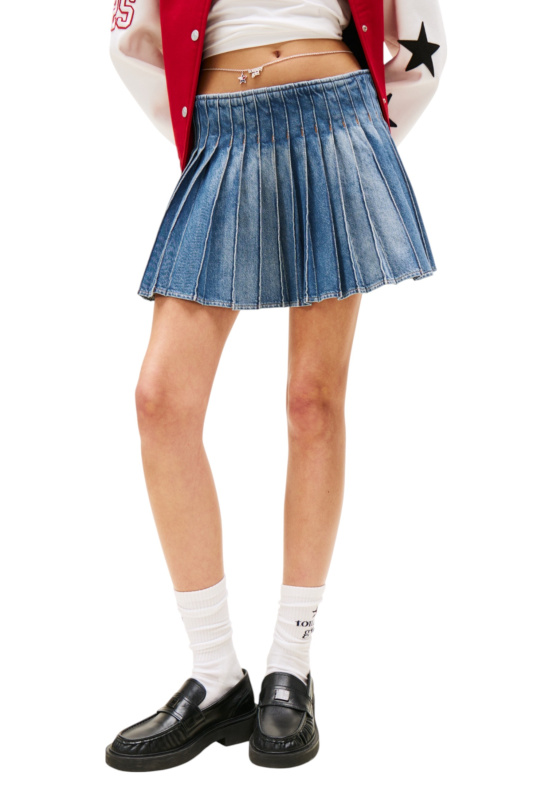 Tommy Hilfiger džínová plisovaná sukně