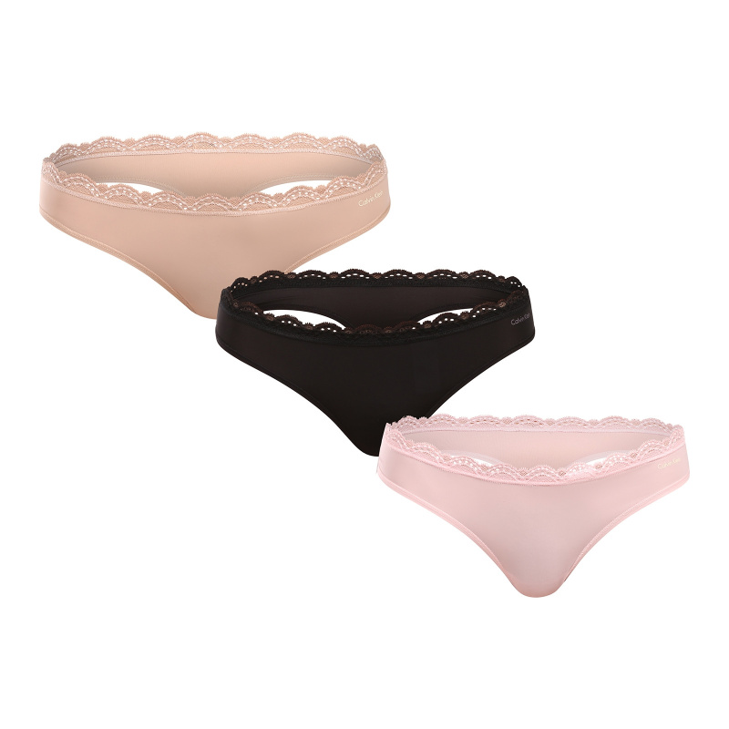 3PACK dámská tanga Calvin Klein vícebarevná (QD5300-3VQ) XL