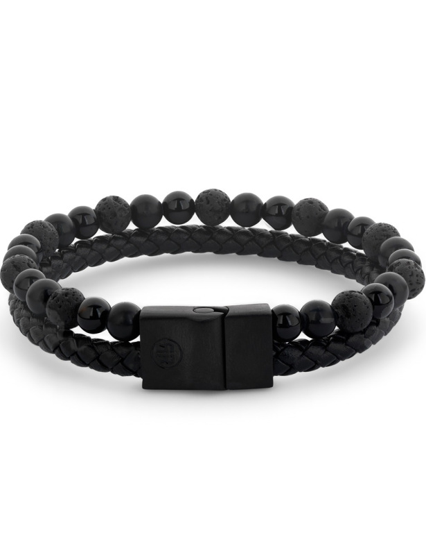 Rebel & Rose RR-M0057-B-L+ náramek Full Metal Combo 12mm Black Rocks