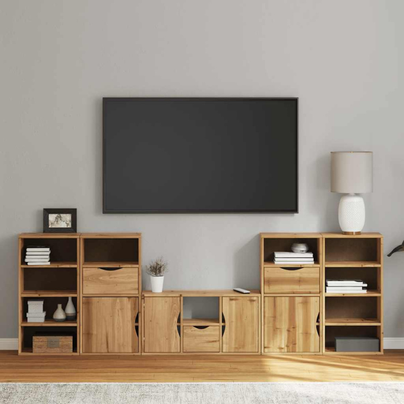 5 Kusů Tv Skříněk S Úložným Prostorem Odda Borovicový Masiv - Přírodní / 11 shelves 3 drawers