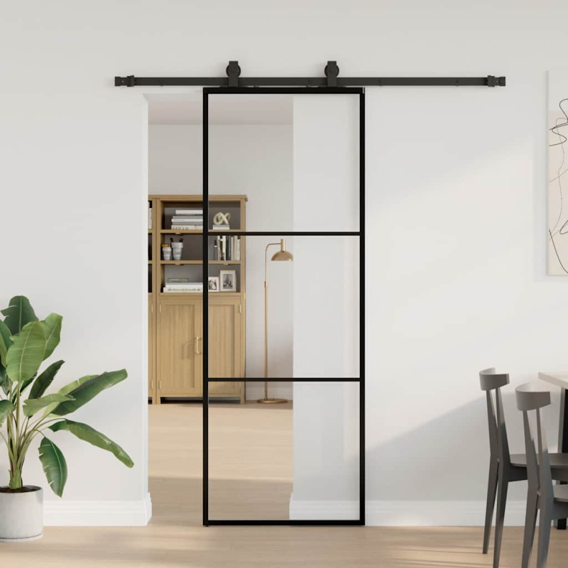 Posuvné Dveře Se Sadou Kování Černé 76X205 Cm Esg Glass - 76 x 205 cm (213 cm sliding rail) / 5 vodorovných tyčí