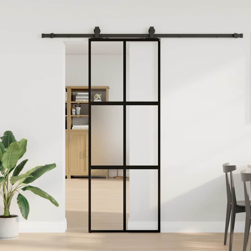 vidaXL Posuvné dveře se sadou kování černé 102,5x205 cm Tvrzené sklo