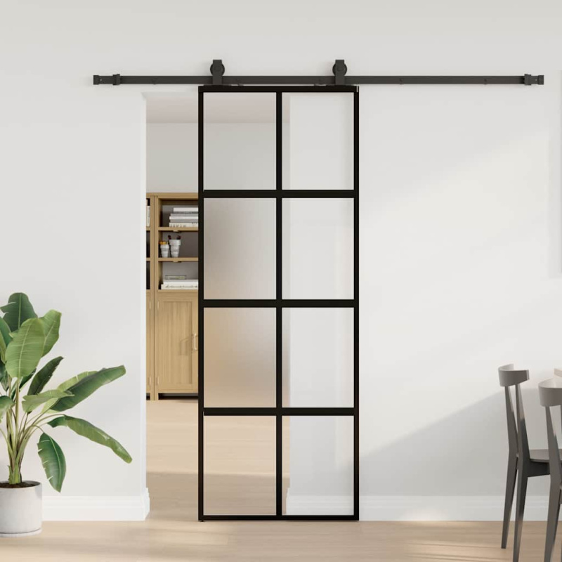 vidaXL Posuvné dveře se sadou kování černé 76x205 cm Tvrzené sklo