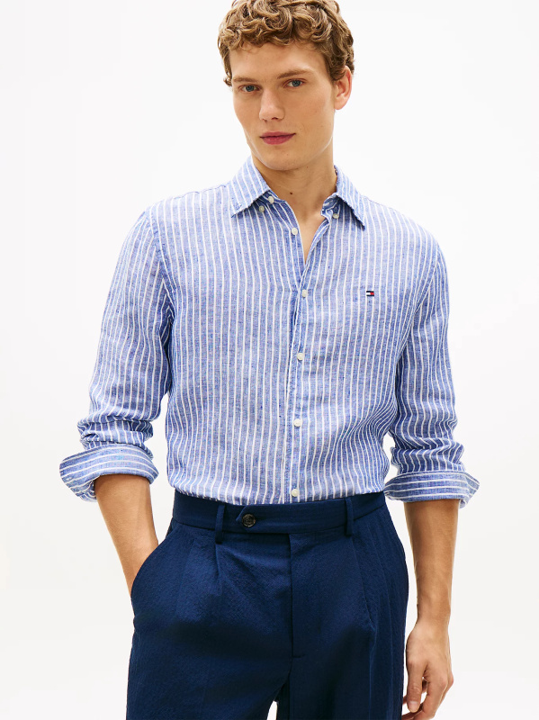 Tommy Hilfiger pánská pruhovaná lněná košile