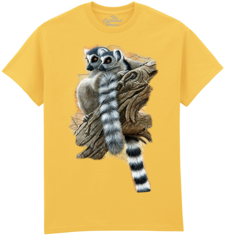 The Colored House Pánské tričko s lemury – Heads and Tails od Jeremyho Paula - žluté Velikost: XL