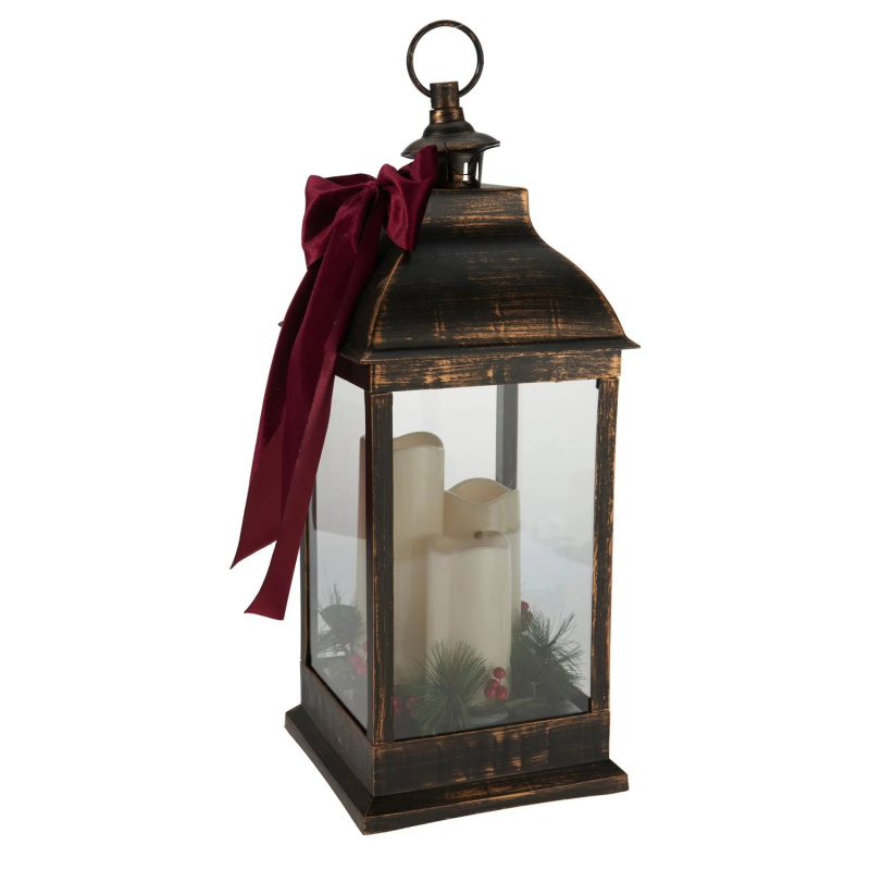 Koopman Lucerna se 3 LED svíčkami, černá/zlatá, 23,5 × 23,5 × 60 cm