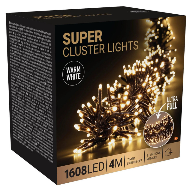 Koopman LED řetěz Super Cluster, 8 funkcí, 1 608 LED teplá bílá, 4 m