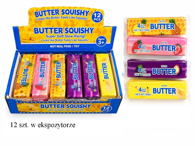 Antistresový mačkací squishy – máslo s ovocným motivem - 1 kus