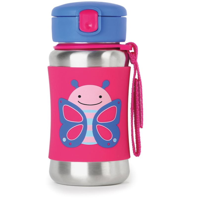 Skip Hop Zoo Straw Bottle nerezová láhev na vodu s brčkem Butterfly 12 m+ 350 ml