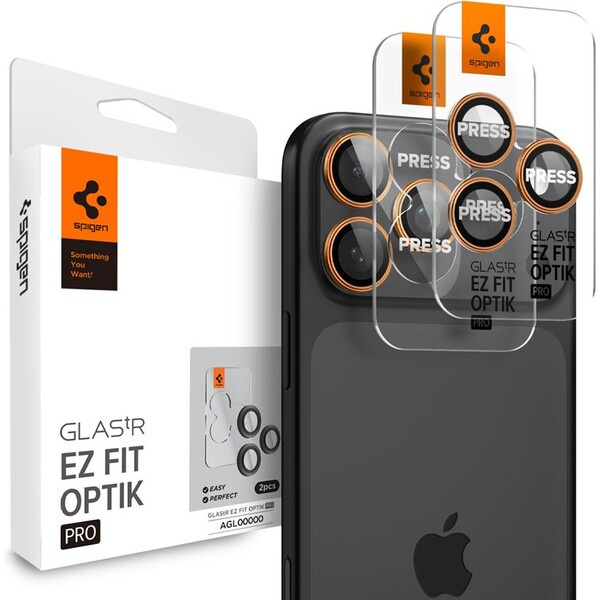 Spigen Glass tR EZ Fit Optik Pro skla iPhone 17-14 Pro/17-14 Pro Max orange (2 ks)