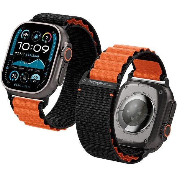 Spigen Fabric Band (hook) řemínek Apple Watch 49/46/45/44mm černý/oranžový