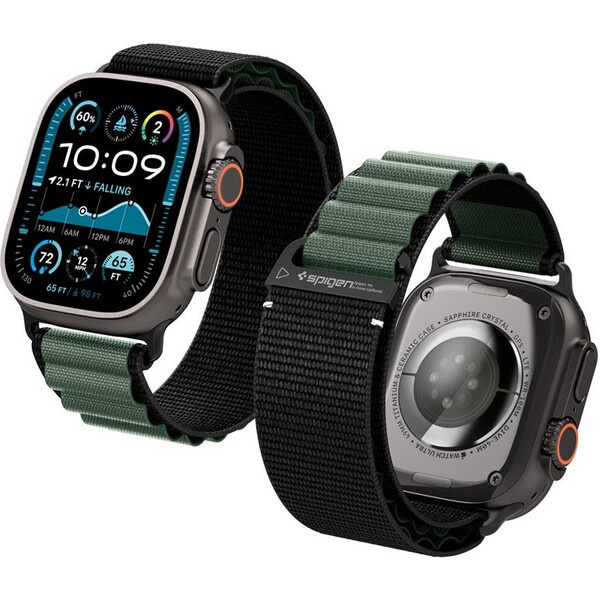 Spigen Fabric Band (hook) řemínek Apple Watch 49/46/45/44mm černý/zelený