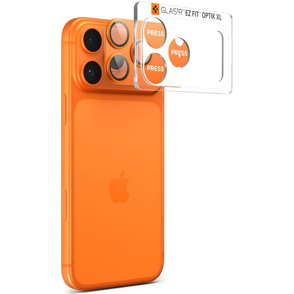 Spigen Glass tR EZ Fit Optik Pro XL sklo na fotoaparát iPhone 17 Pro Max oranžové