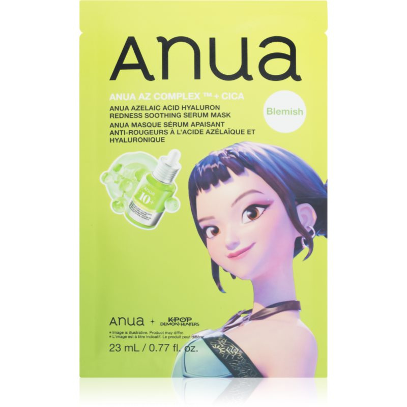Anua K-Pop Demon Hunters Azelaic Acid Hyaluron Redness Soothing Serum Mask zklidňující plátýnková maska s hydratačním účinkem 23 ml