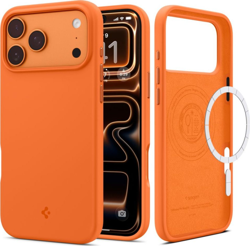 Spigen Silicone Fit MagSafe kryt iPhone 17 Pro cosmic orange