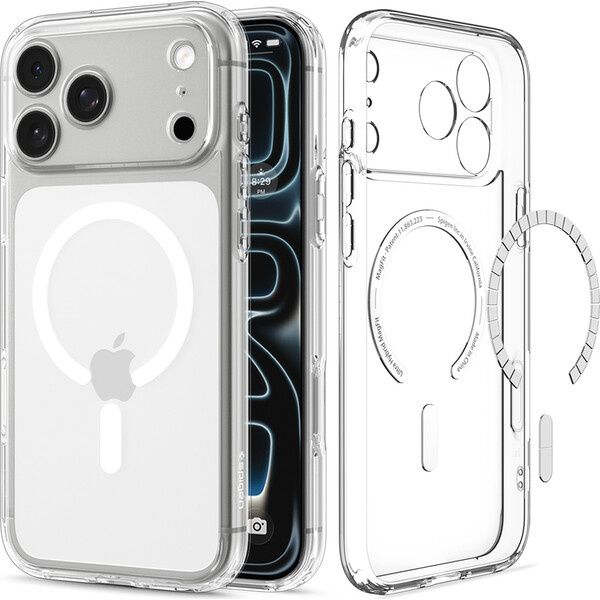MagSafe kryt pro iPhone 18 Pro Max/17 Pro Max Spigen Ultra Hybrid MagSafe - průhledná s bílým akcentem