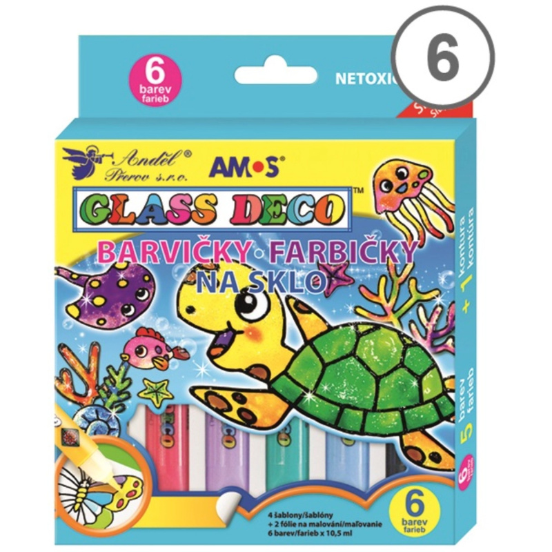 Barvy na sklo sada 6 barev 10,5 ml + fólie a šablony Anděl Přerov s.r.o.