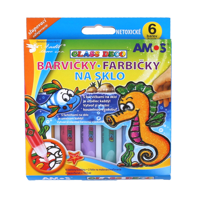 Barvy na sklo sada 6 barev 10,5 ml + fólie a šablony Anděl Přerov s.r.o.