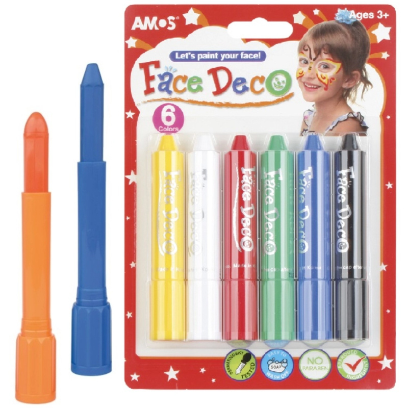 Barvy obličejové v tužce 6ks na kartě 14x20cm
