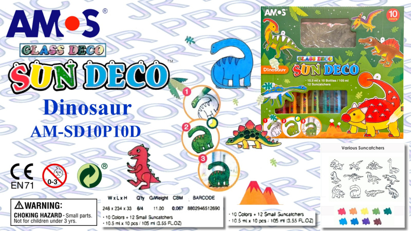 Barvy na sklo sada 10 barev 10,5 ml + 12 sklíček Dinosaurus (6423) Anděl Přerov s.r.o.