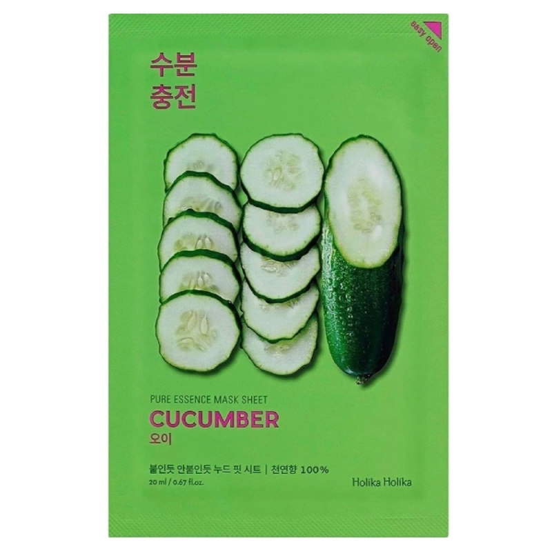 Holika Holika Pure Essence Cucumber plátýnková maska se zklidňujícím účinkem pro citlivou pleť se sklonem ke zčervenání 23 ml