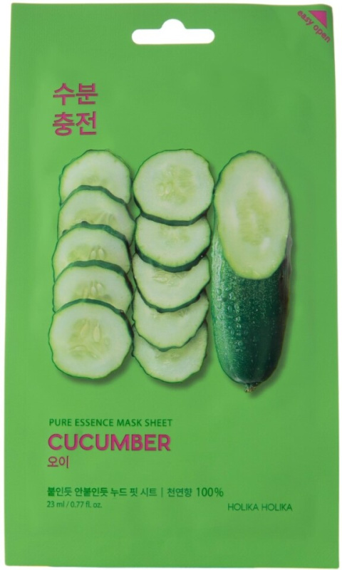 Holika Holika Pure Essence Cucumber plátýnková maska se zklidňujícím účinkem pro citlivou pleť se sklonem ke zčervenání 23 ml