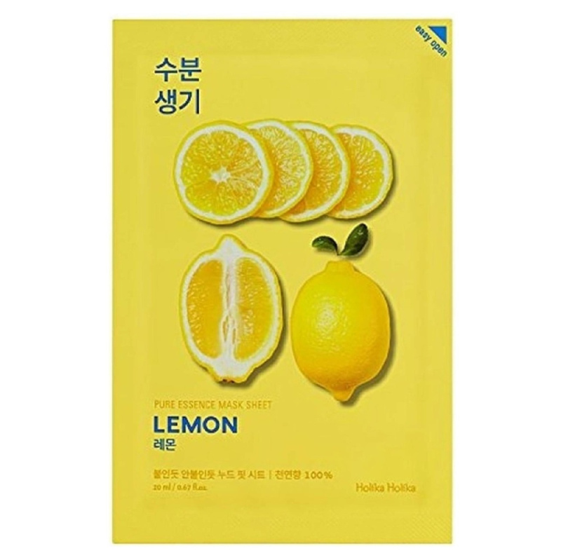 Holika Holika Pure Essence Lemon plátýnková maska se zjemňujícím a osvěžujícím účinkem s vitaminem C 20 ml