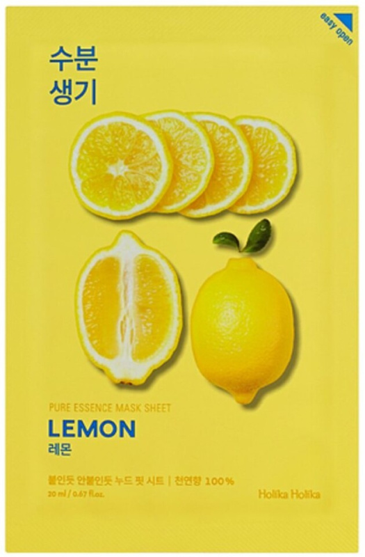Holika Holika Pure Essence Lemon plátýnková maska se zjemňujícím a osvěžujícím účinkem s vitaminem C 20 ml