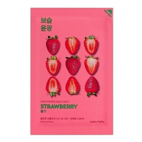 Holika Holika Pure Essence Strawberry rozjasňující plátýnková maska pro jednotný tón pleti 23 ml