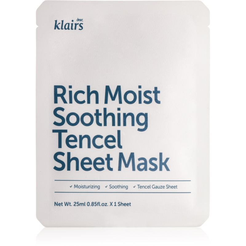 Klairs Rich Moist Soothing Tencel Sheet Mask zklidňující plátýnková maska s hydratačním účinkem 25 ml