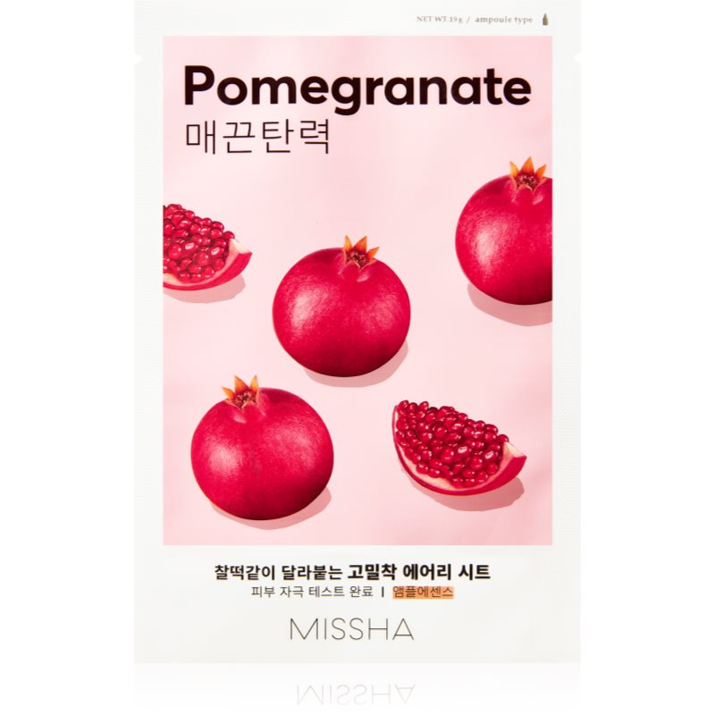 Missha Airy Fit Pomegranate plátýnková maska se zjemňujícím a osvěžujícím účinkem 19 g