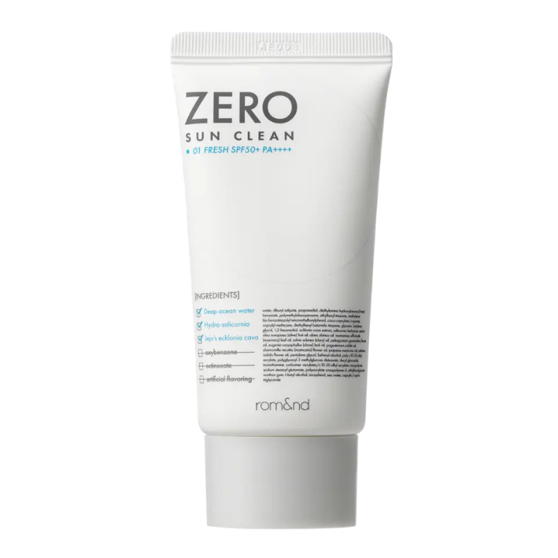 rom&nd Zero Sun Clean minerální ochranný fluid na obličej SPF 50+ odstín 01 Fresh 50 ml