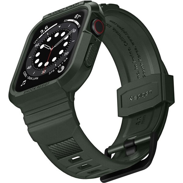 Ochranný kryt s řemínkem na Apple Watch 44 mm Spigen Rugged Armor Pro - zelený