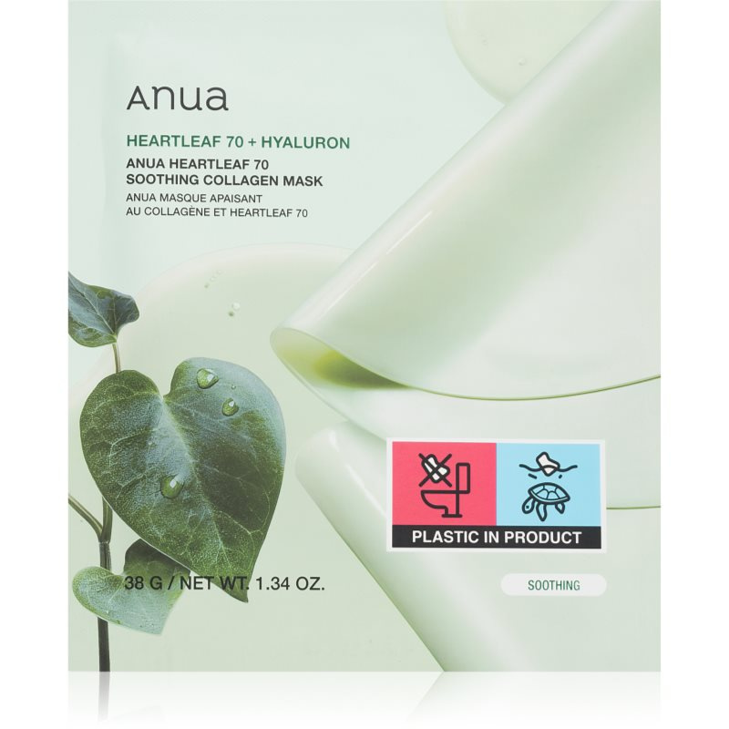 Anua Heartleaf 70% + Hyaluron Soothing Collagen Mask hydratační pleťová maska se zklidňujícím účinkem 1 ks