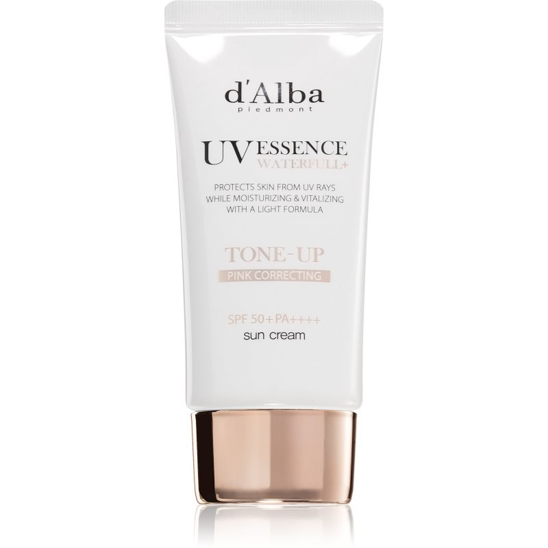 d'Alba Waterfull Pink Correcting Tone-Up Sun Cream opalovací krém na obličej pro rozjasnění a hydrataci SPF 50+ 50 ml