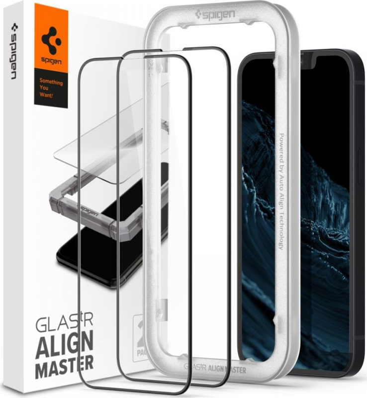Spigen tR Align Master tvrzené sklo 2ks iPhone 16e/14/13 Pro/13 černé