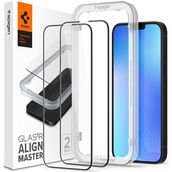 Spigen tR Align Master tvrzené sklo 2ks iPhone 16e/14/13 Pro/13 černé