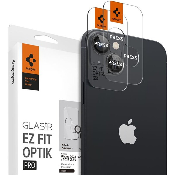 Spigen Glass tR EZ Fit Optik Pro 2 Pack tvrzené sklo na fotoaparát iPhone 15/15 Plus/14/14 Plus čern