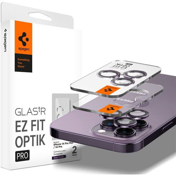 Spigen Glass EZ Fit Optik Pro 2 Pack tvrzené sklo na fotoaparát iPhone 14 Pro/iPhone 14 Pro Max fial