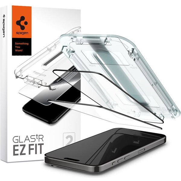 Spigen Glass tR EZ Fit 2 Pack tvrzené sklo iPhone 15 Pro Max černé